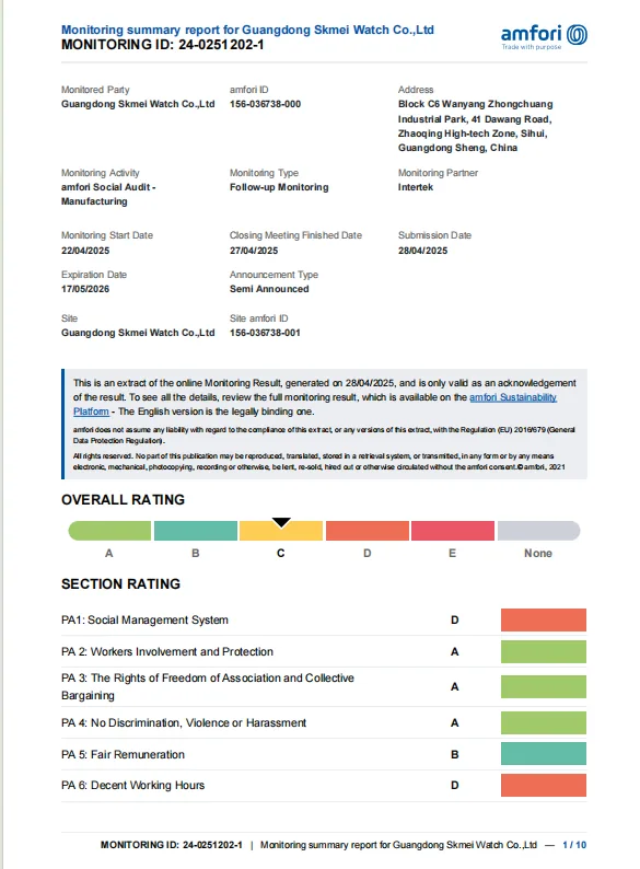SKMEI BSCI certificate
