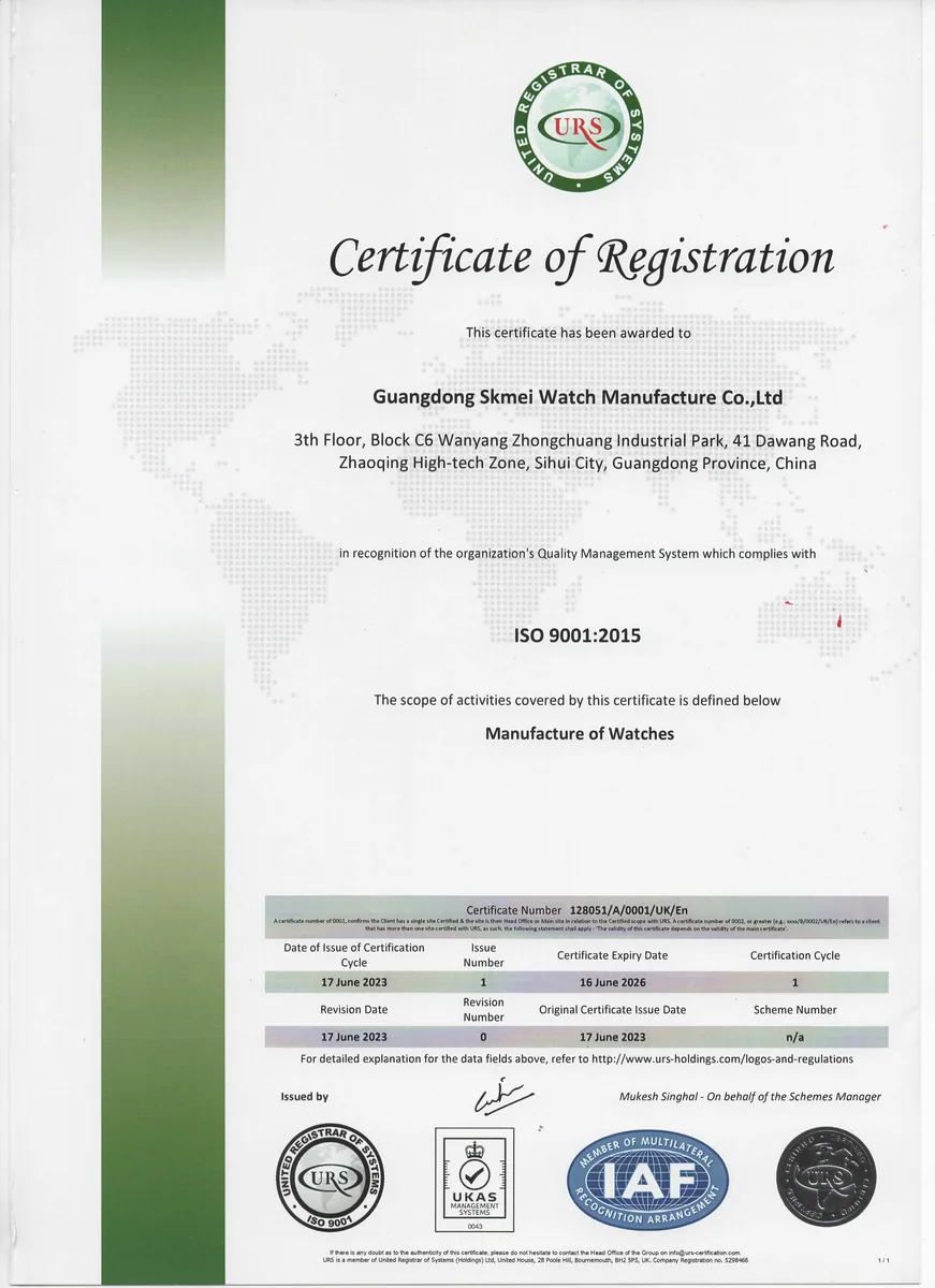 SKMEI ISO certificate